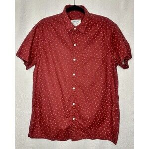 American Eagle Short Sleeve Button Down Shirt-Maroon /white polka dot size L
